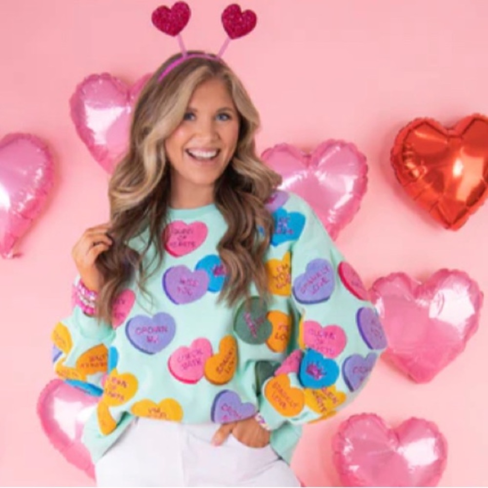 NWT Queen Of Sparkles mint candy heart sweatshirt s